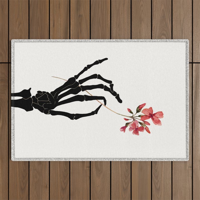 Skeleton Hand with Flower Outdoor Rug Gallery Image 1