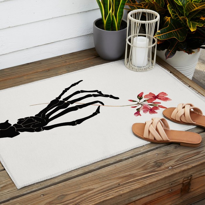 Skeleton Hand with Flower Outdoor Rug Gallery Image 2