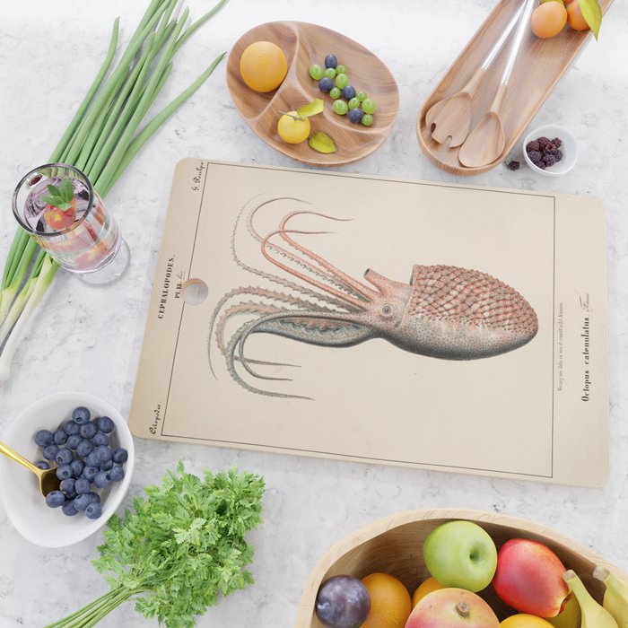 Octopus from "Mollusques Méditeranéens" by Jean Baptiste Vérany, 1851 Cutting Board Gallery Image 2