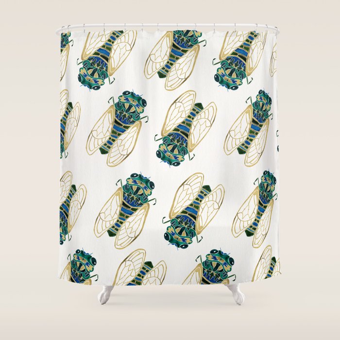 Green & Gold Cicada Shower Curtain Gallery Image 1