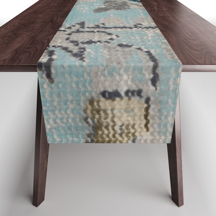 Aqua and Gray Vintage Kilim Square Table Runner Gallery Image 1