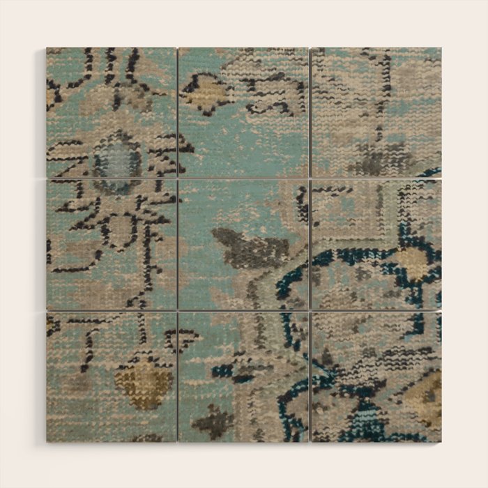 Aqua and Gray Vintage Kilim Square Wood Wall Art Gallery Image 1