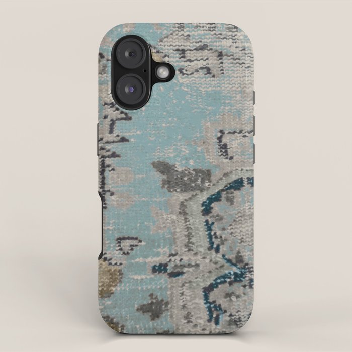Aqua and Gray Vintage Kilim Square iPhone Case Gallery Image 1