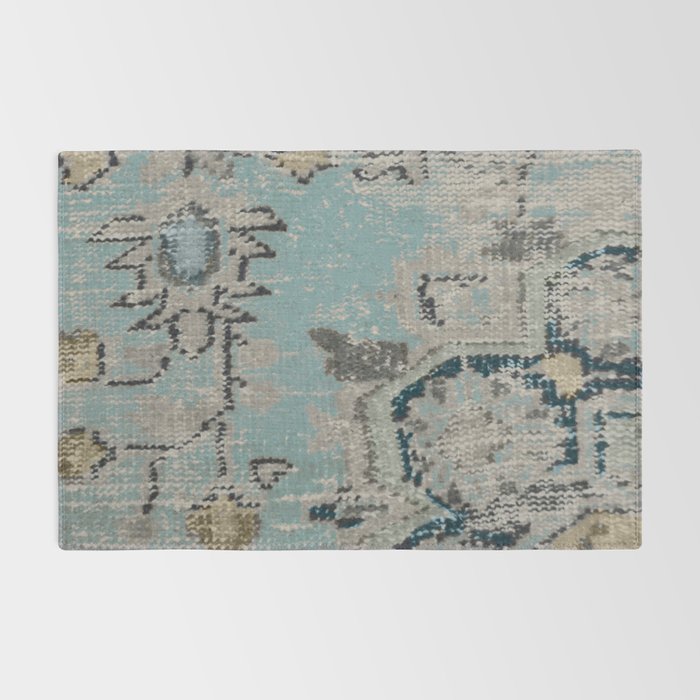 Aqua and Gray Vintage Kilim Square Rug Gallery Image 2