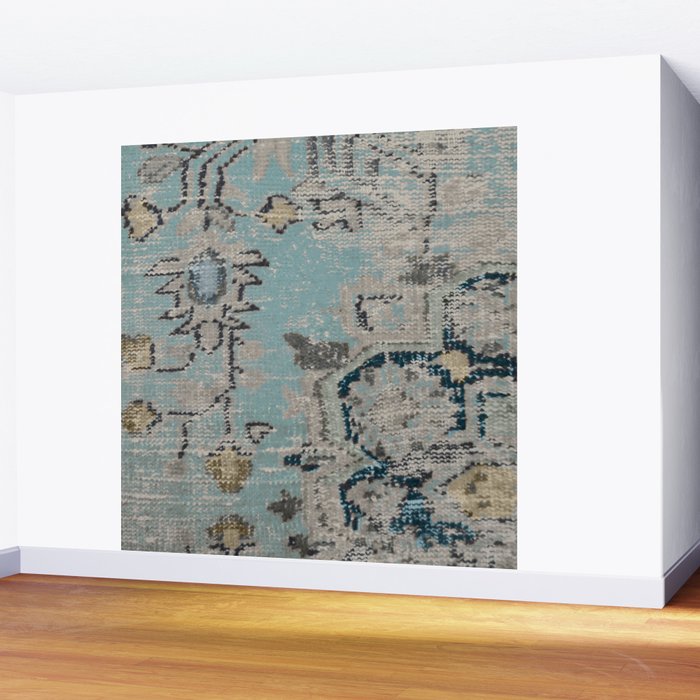 Aqua and Gray Vintage Kilim Square Wall Mural Gallery Image 2