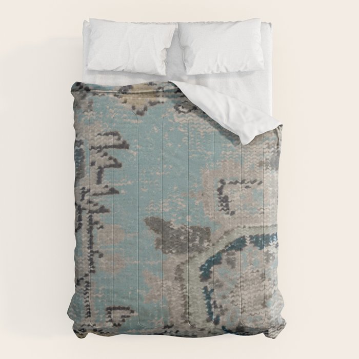 Aqua and Gray Vintage Kilim Square Comforter Gallery Image 6