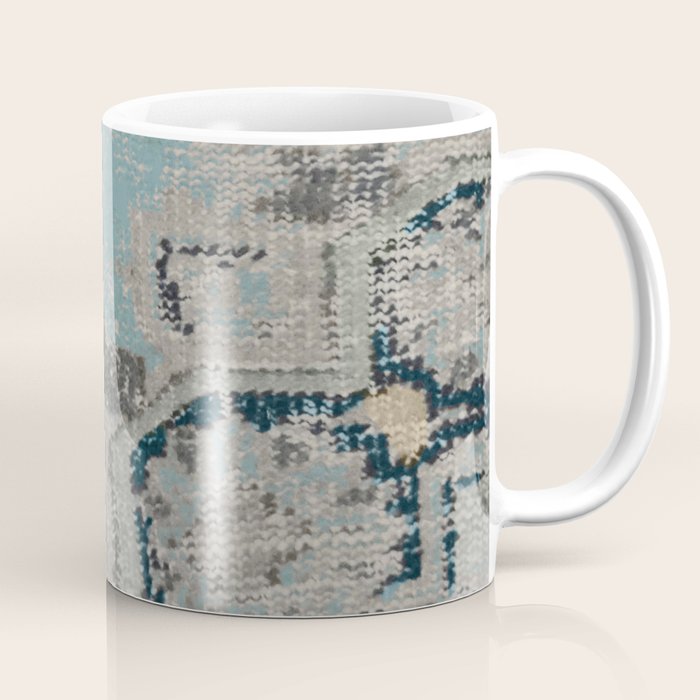Aqua and Gray Vintage Kilim Square Coffee Mug Gallery Image 1