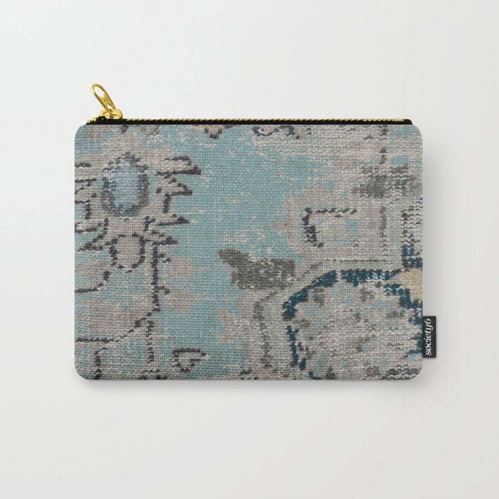 Aqua and Gray Vintage Kilim Square Carry All Pouch Gallery Image 1