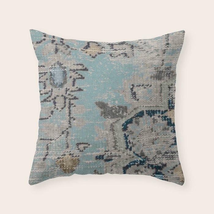 Aqua and Gray Vintage Kilim Square Throw Pillow Gallery Image 6