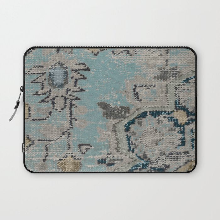 Aqua and Gray Vintage Kilim Square Laptop Sleeve Gallery Image 1