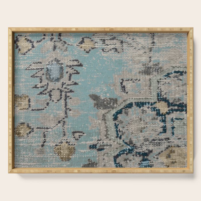 Aqua and Gray Vintage Kilim Square Serving Tray Gallery Image 1