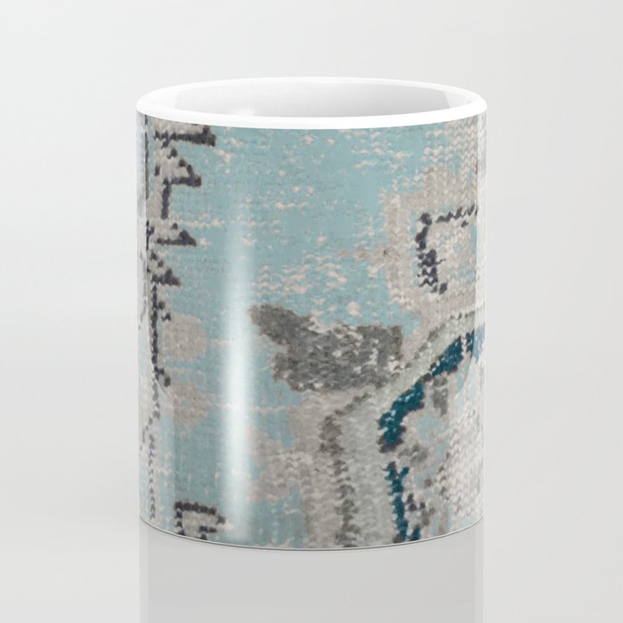 Aqua and Gray Vintage Kilim Square Coffee Mug Gallery Image 4