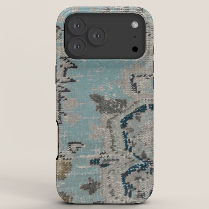 Aqua and Gray Vintage Kilim Square iPhone Case Gallery Image 8