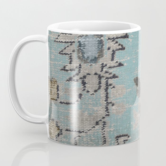 Aqua and Gray Vintage Kilim Square Coffee Mug Gallery Image 3
