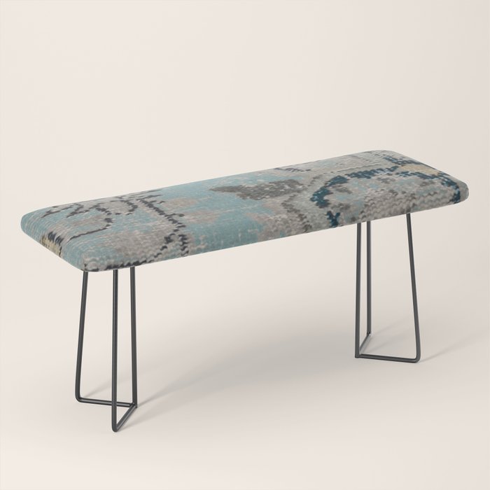 Aqua and Gray Vintage Kilim Square Bench Gallery Image 1