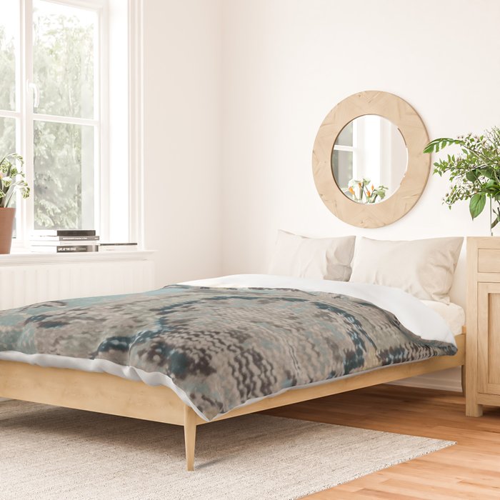 Aqua and Gray Vintage Kilim Square Duvet Cover Gallery Image 2