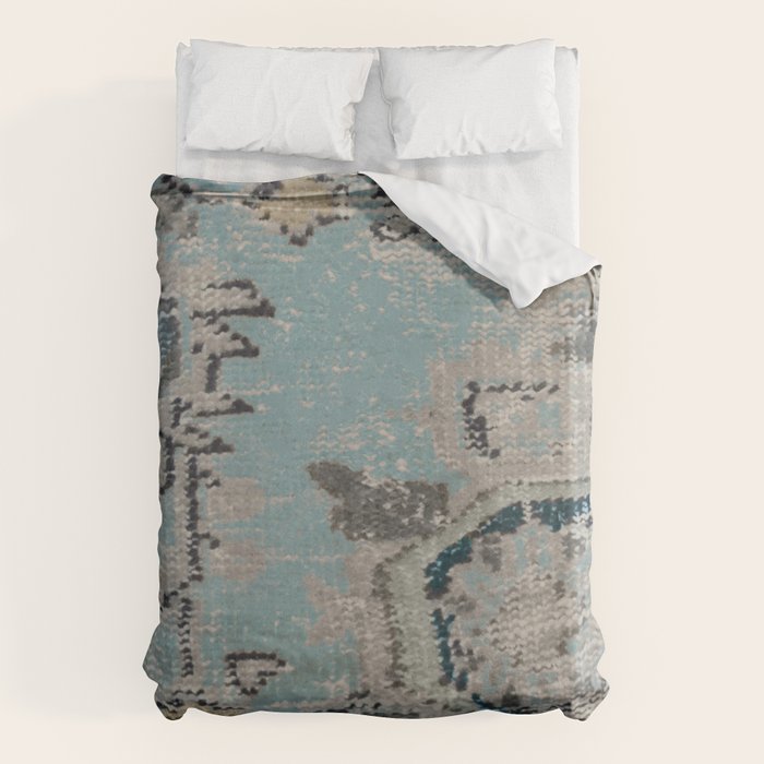 Aqua and Gray Vintage Kilim Square Duvet Cover Gallery Image 6