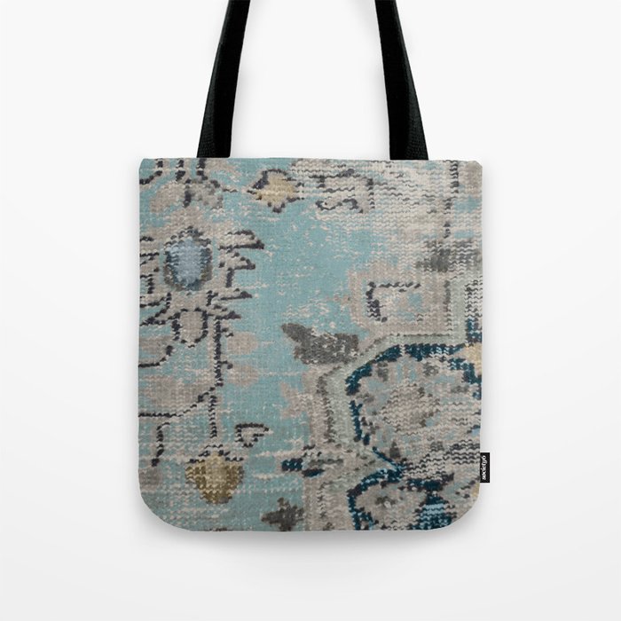 Aqua and Gray Vintage Kilim Square Tote Bag Gallery Image 1