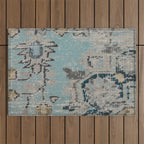 Aqua and Gray Vintage Kilim Square Outdoor Rug Gallery Image 1
