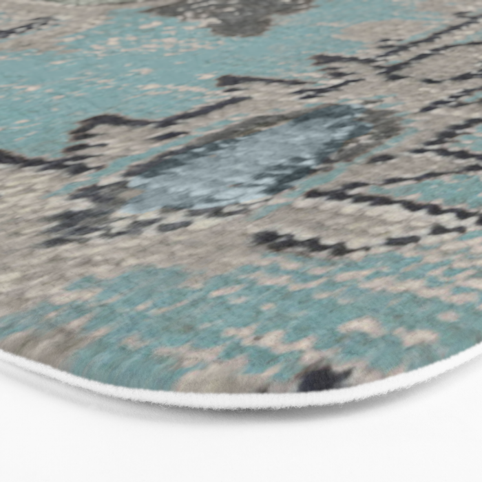 Aqua and Gray Vintage Kilim Square Bath Mat Gallery Image 3