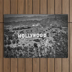 Hollywood Sign, Hollywood Hill, California landscape black and white photograph Outdoor Rug Gallery Image 1