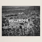 Hollywood Sign, Hollywood Hill, California landscape black and white photograph Jigsaw Puzzle Gallery Image 1