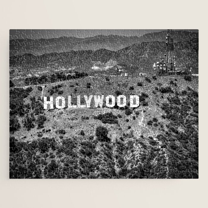 Hollywood Sign, Hollywood Hill, California landscape black and white photograph Jigsaw Puzzle Gallery Image 1