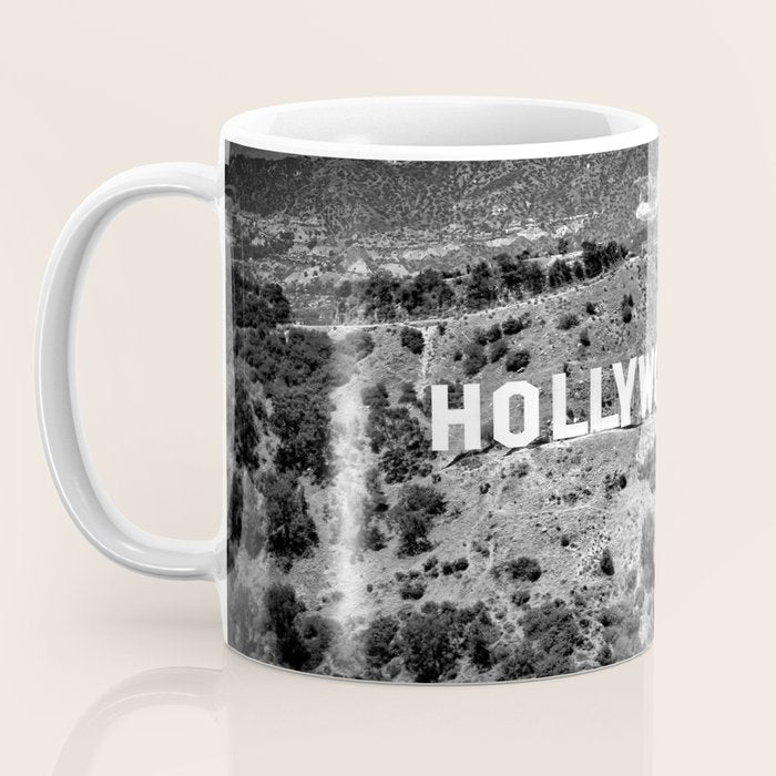 Hollywood Sign, Hollywood Hill, California landscape black and white photograph Coffee Mug Gallery Image 3