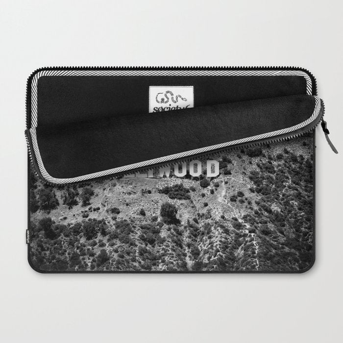 Hollywood Sign, Hollywood Hill, California landscape black and white photograph Laptop Sleeve Gallery Image 2