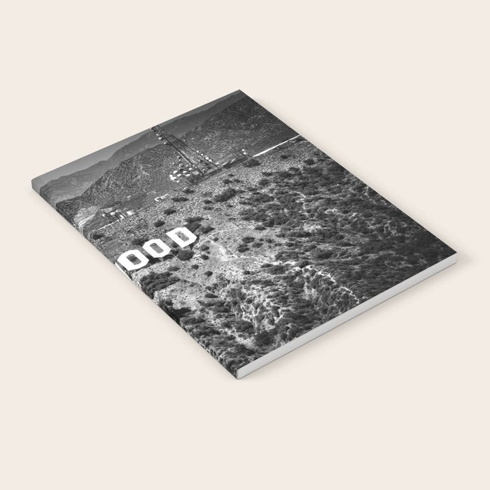 Hollywood Sign, Hollywood Hill, California landscape black and white photograph Notebook Gallery Image 2