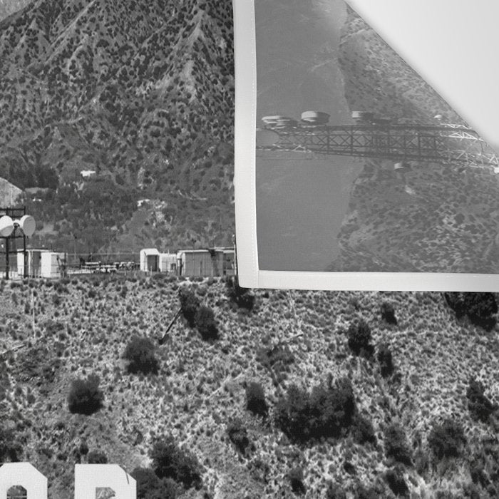 Hollywood Sign, Hollywood Hill, California landscape black and white photograph Wall Tapestry Gallery Image 3