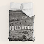 Hollywood Sign, Hollywood Hill, California landscape black and white photograph Duvet Cover Gallery Image 6