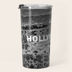 Hollywood Sign, Hollywood Hill, California landscape black and white photograph Travel Mug Gallery Image 3