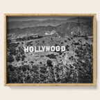 Hollywood Sign, Hollywood Hill, California landscape black and white photograph Serving Tray Gallery Image 1