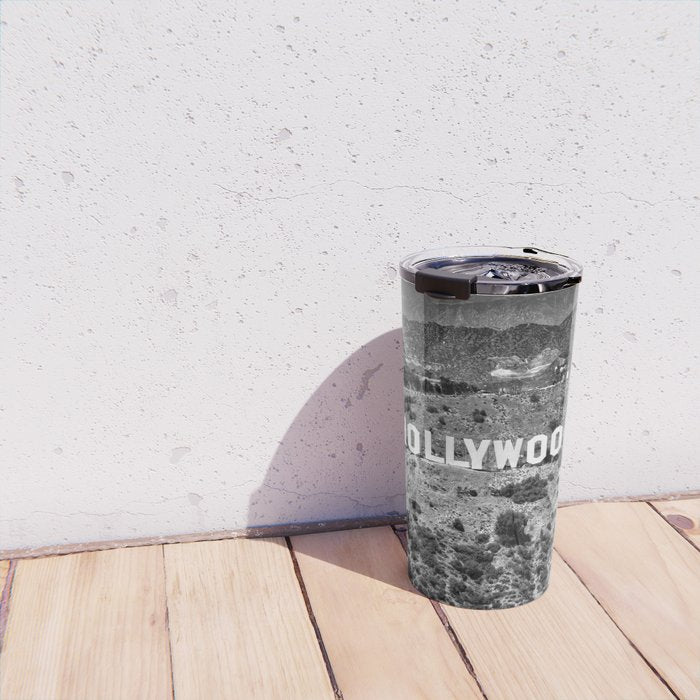 Hollywood Sign, Hollywood Hill, California landscape black and white photograph Travel Mug Gallery Image 4