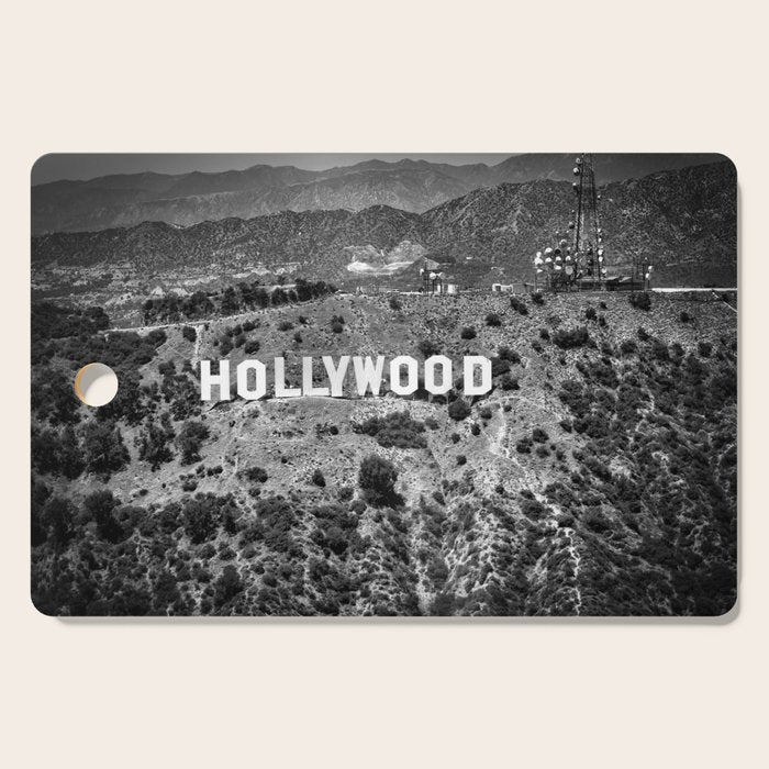 Hollywood Sign, Hollywood Hill, California landscape black and white photograph Cutting Board Gallery Image 1