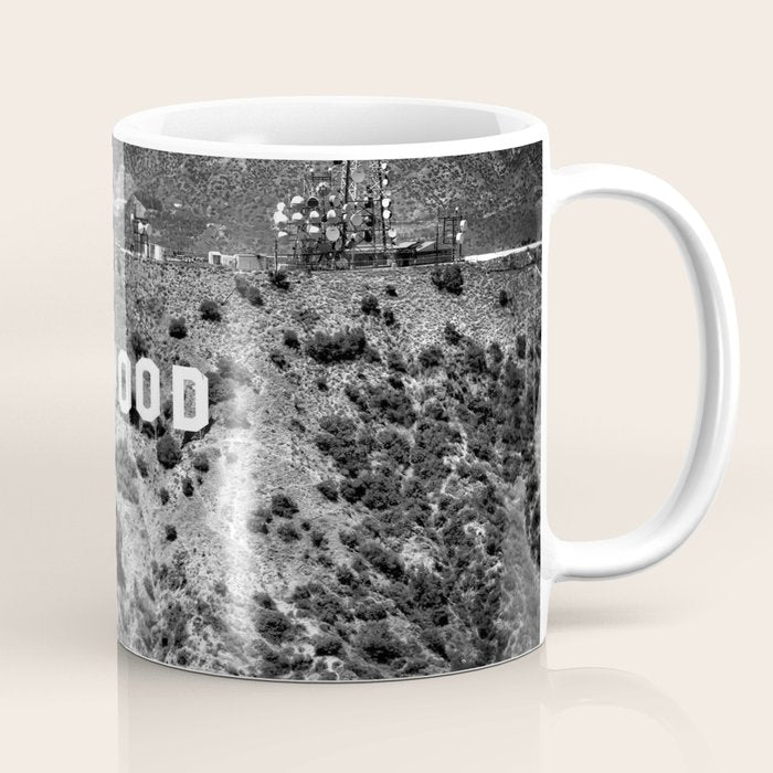 Hollywood Sign, Hollywood Hill, California landscape black and white photograph Coffee Mug Gallery Image 1