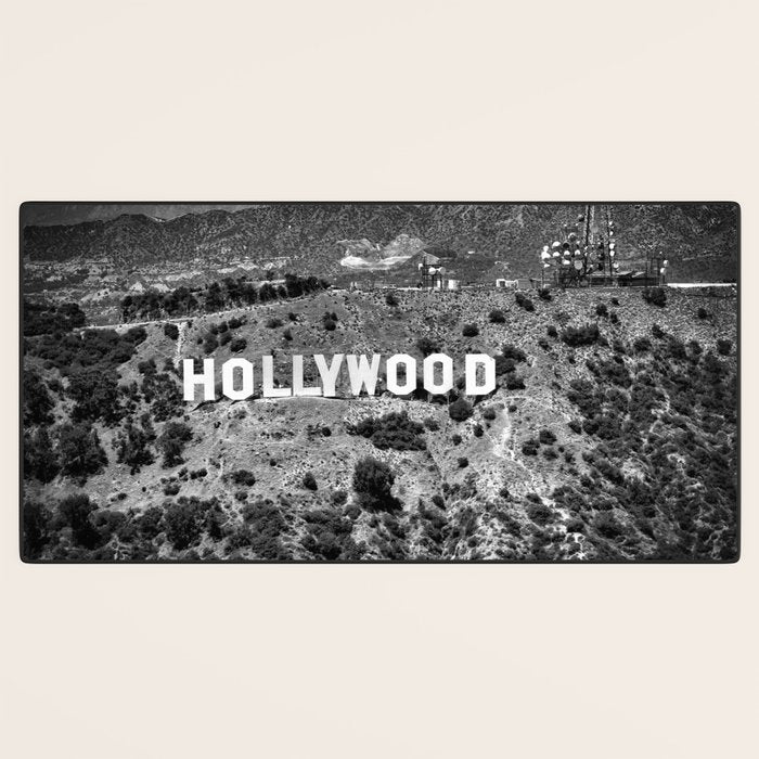 Hollywood Sign, Hollywood Hill, California landscape black and white photograph Desk Mat Gallery Image 3