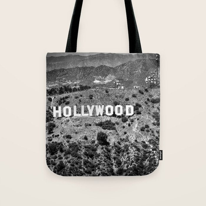 Hollywood Sign, Hollywood Hill, California landscape black and white photograph Tote Bag Gallery Image 1