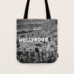 Hollywood Sign, Hollywood Hill, California landscape black and white photograph Tote Bag Gallery Image 1