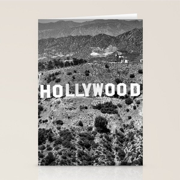 Hollywood Sign, Hollywood Hill, California landscape black and white photograph Stationery Card Gallery Image 2