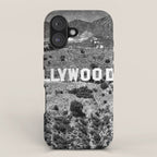 Hollywood Sign, Hollywood Hill, California landscape black and white photograph iPhone Case Gallery Image 1