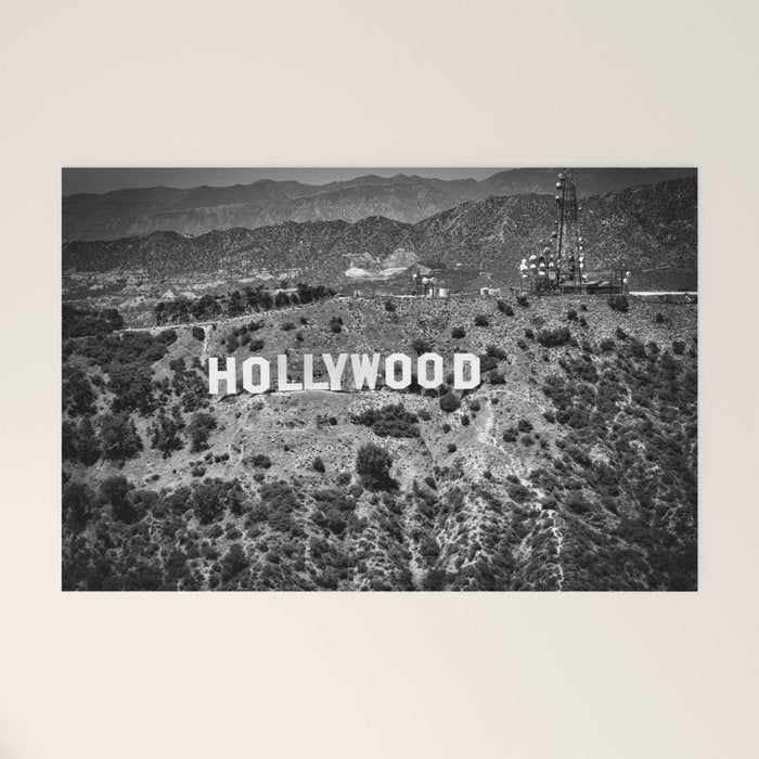 Hollywood Sign, Hollywood Hill, California landscape black and white photograph Welcome Mat Gallery Image 1
