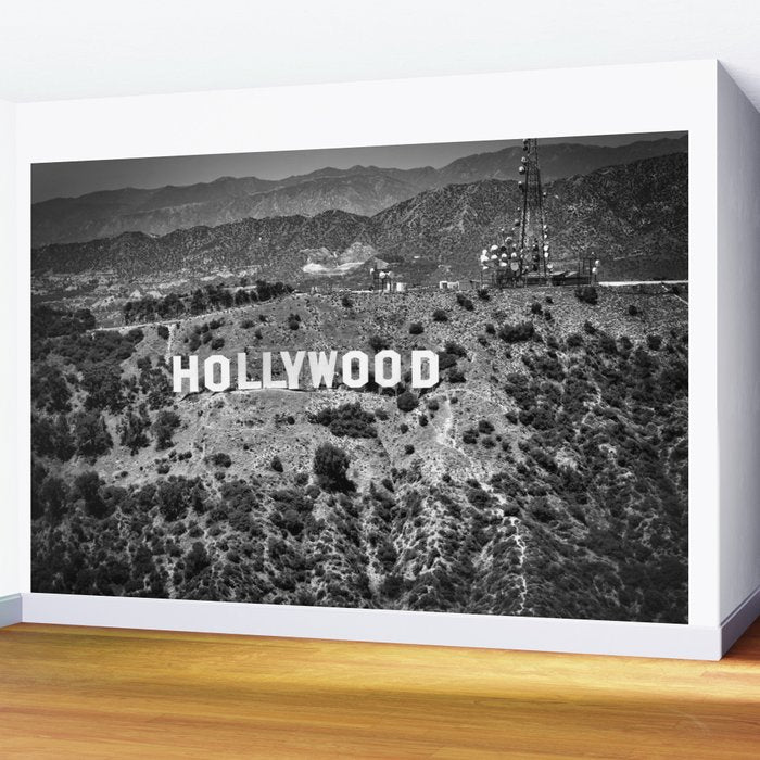 Hollywood Sign, Hollywood Hill, California landscape black and white photograph Wall Mural Gallery Image 2