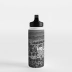 Hollywood Sign, Hollywood Hill, California landscape black and white photograph Water Bottle Gallery Image 3