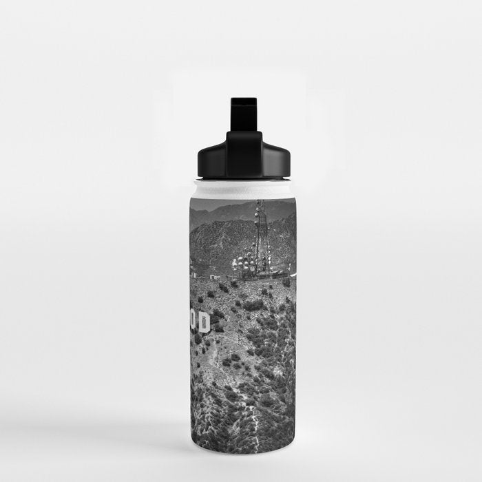 Hollywood Sign, Hollywood Hill, California landscape black and white photograph Water Bottle Gallery Image 2