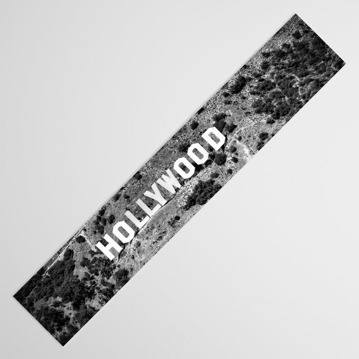 Hollywood Sign, Hollywood Hill, California landscape black and white photograph Table Runner Gallery Image 3