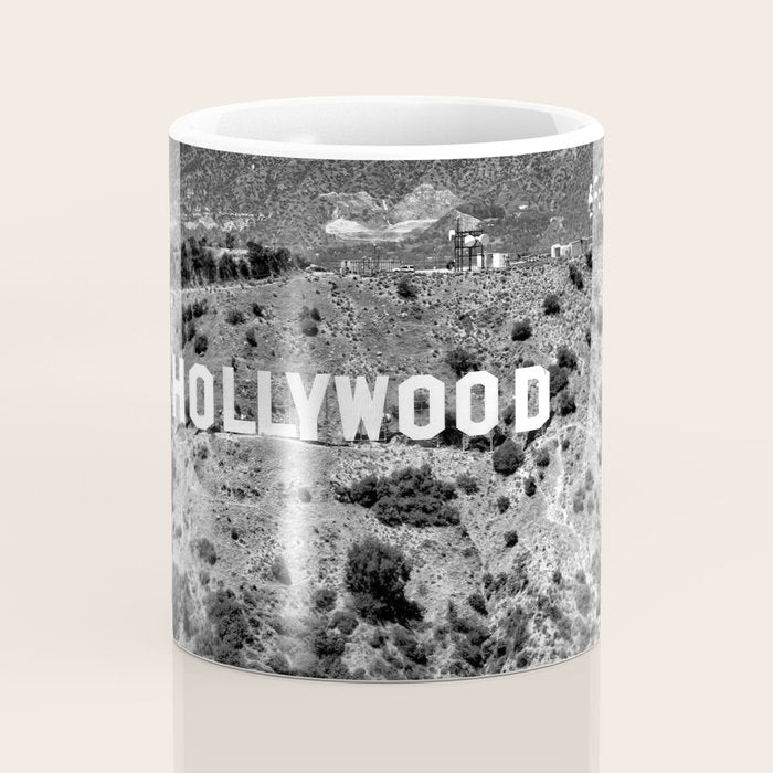 Hollywood Sign, Hollywood Hill, California landscape black and white photograph Coffee Mug Gallery Image 4