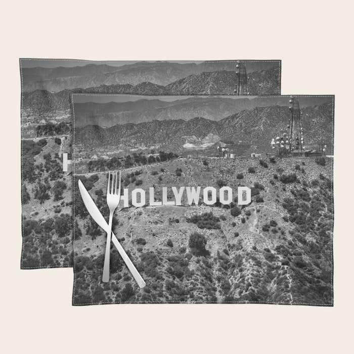 Hollywood Sign, Hollywood Hill, California landscape black and white photograph Placemat Gallery Image 1