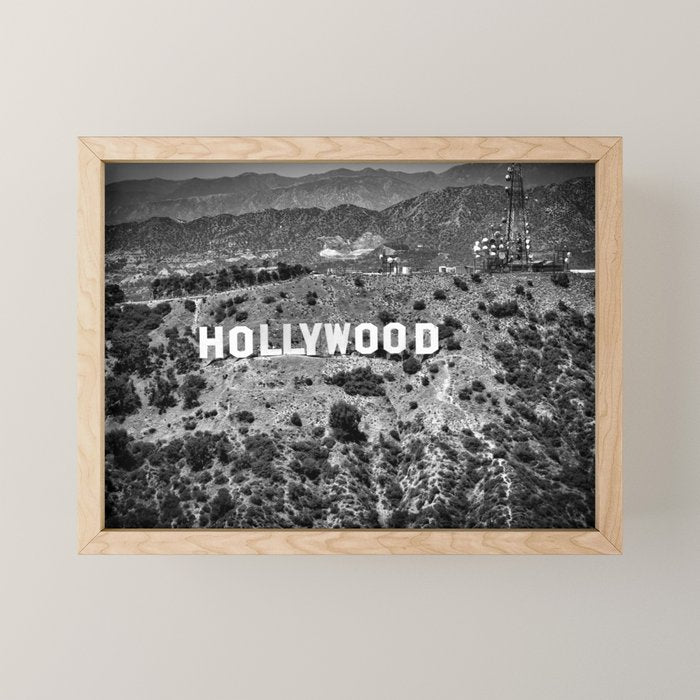 Hollywood Sign, Hollywood Hill, California landscape black and white photograph Mini Art Print Gallery Image 1